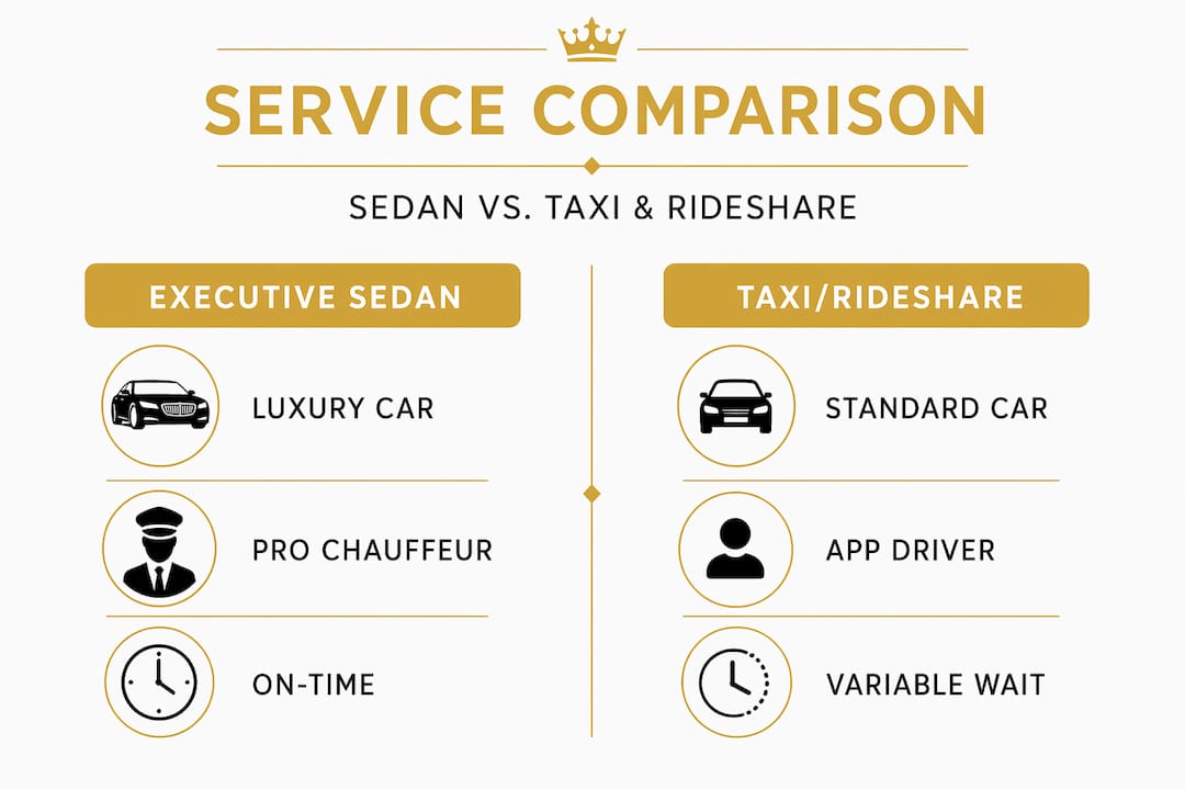 Infographic compares executive sedans vs. taxi rideshare