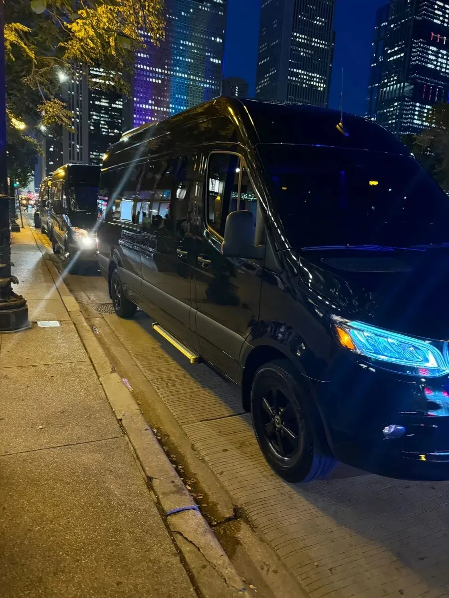 Jet Sprinter Limo interior with jet-style captain's seats and LED lighting - Monarch Fleet Chicago Chicago