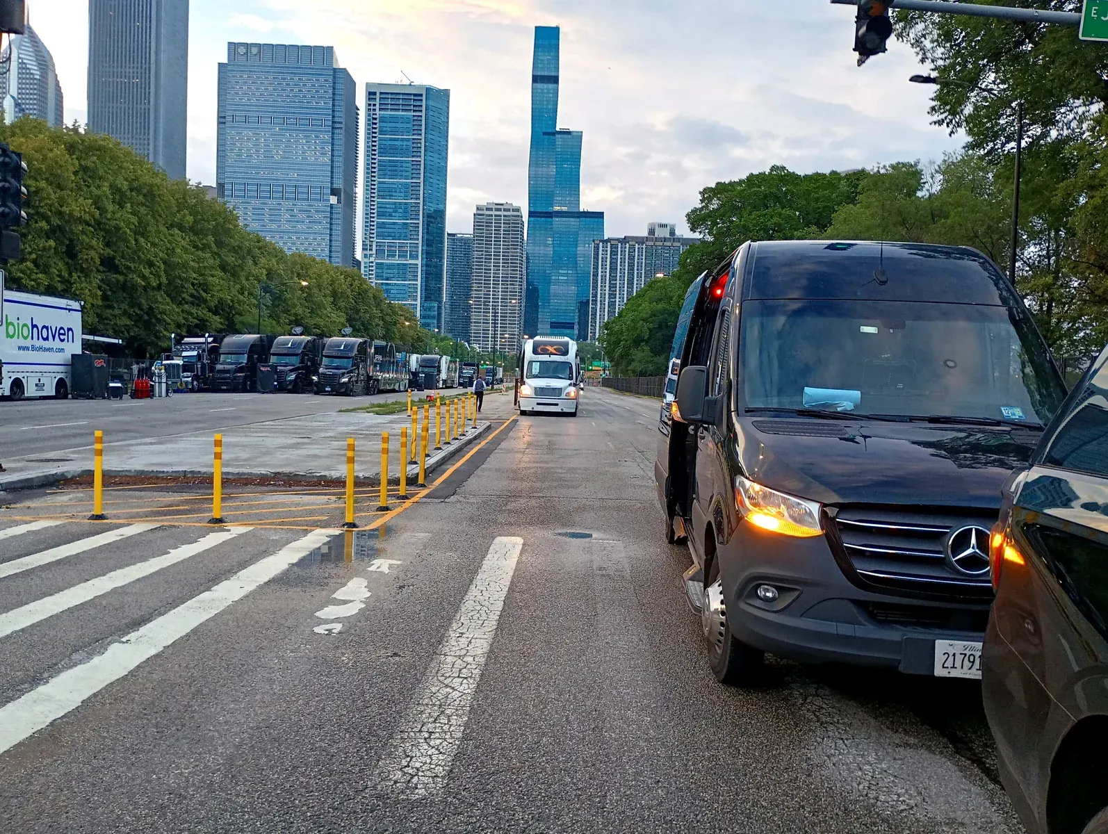 Mercedes Sprinter at hotel entrance for corporate event