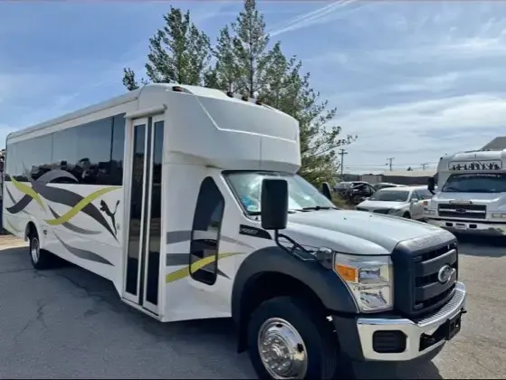 Party bus interior wrap-around seating
