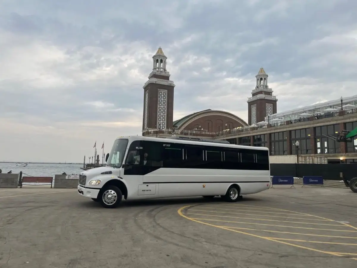 20-passenger limo bus exterior side view