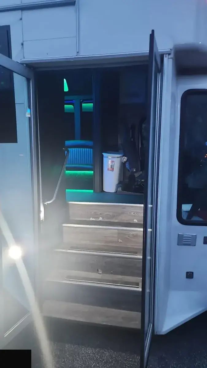 Limo bus interior bar area and seating